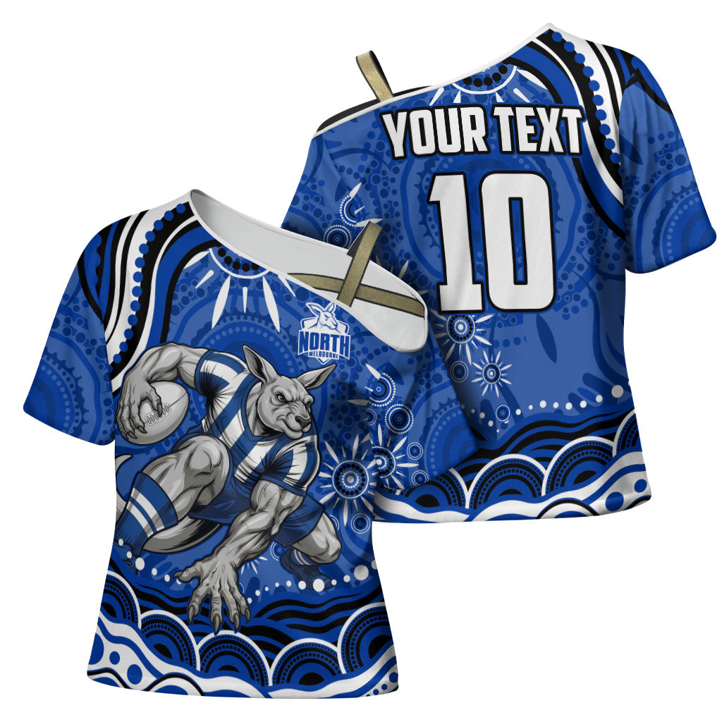 Personalized North Melbourne Kangaroos Footy Mascot Cross Shoulder Shirt Aboriginal Dot Art - Dreamtime Football Mascot