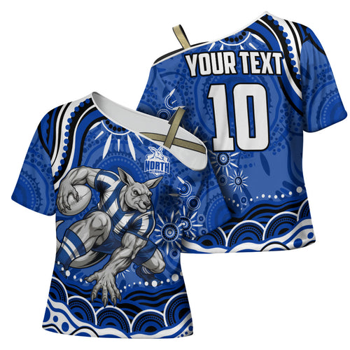 Personalized North Melbourne Kangaroos Footy Mascot Cross Shoulder Shirt Aboriginal Dot Art - Dreamtime Football Mascot