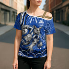 Personalized North Melbourne Kangaroos Footy Mascot Cross Shoulder Shirt Aboriginal Dot Art - Dreamtime Football Mascot