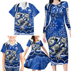 Personalized North Melbourne Kangaroos Footy Mascot Family Matching Long Sleeve Bodycon Dress and Hawaiian Shirt Aboriginal Dot Art - Dreamtime Football Mascot