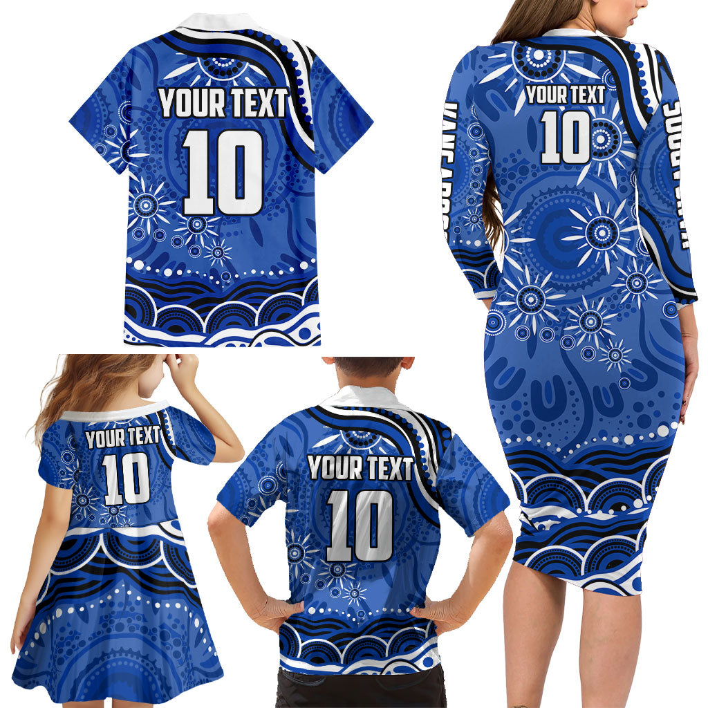 Personalized North Melbourne Kangaroos Footy Mascot Family Matching Long Sleeve Bodycon Dress and Hawaiian Shirt Aboriginal Dot Art - Dreamtime Football Mascot
