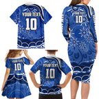 Personalized North Melbourne Kangaroos Footy Mascot Family Matching Long Sleeve Bodycon Dress and Hawaiian Shirt Aboriginal Dot Art - Dreamtime Football Mascot