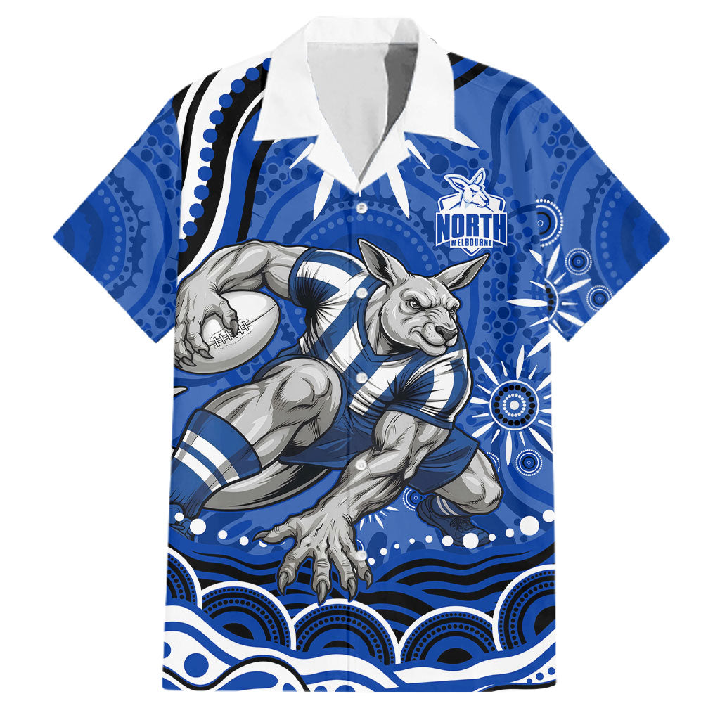 Personalized North Melbourne Kangaroos Footy Mascot Family Matching Long Sleeve Bodycon Dress and Hawaiian Shirt Aboriginal Dot Art - Dreamtime Football Mascot