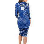 Personalized North Melbourne Kangaroos Footy Mascot Family Matching Long Sleeve Bodycon Dress and Hawaiian Shirt Aboriginal Dot Art - Dreamtime Football Mascot