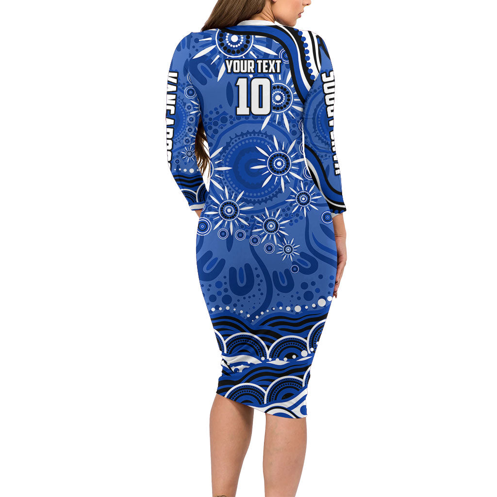 Personalized North Melbourne Kangaroos Footy Mascot Family Matching Long Sleeve Bodycon Dress and Hawaiian Shirt Aboriginal Dot Art - Dreamtime Football Mascot