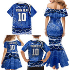 Personalized North Melbourne Kangaroos Footy Mascot Family Matching Mermaid Dress and Hawaiian Shirt Aboriginal Dot Art - Dreamtime Football Mascot