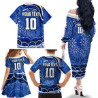Personalized North Melbourne Kangaroos Footy Mascot Family Matching Off The Shoulder Long Sleeve Dress and Hawaiian Shirt Aboriginal Dot Art - Dreamtime Football Mascot