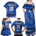 Personalized North Melbourne Kangaroos Footy Mascot Family Matching Off Shoulder Maxi Dress and Hawaiian Shirt Aboriginal Dot Art - Dreamtime Football Mascot