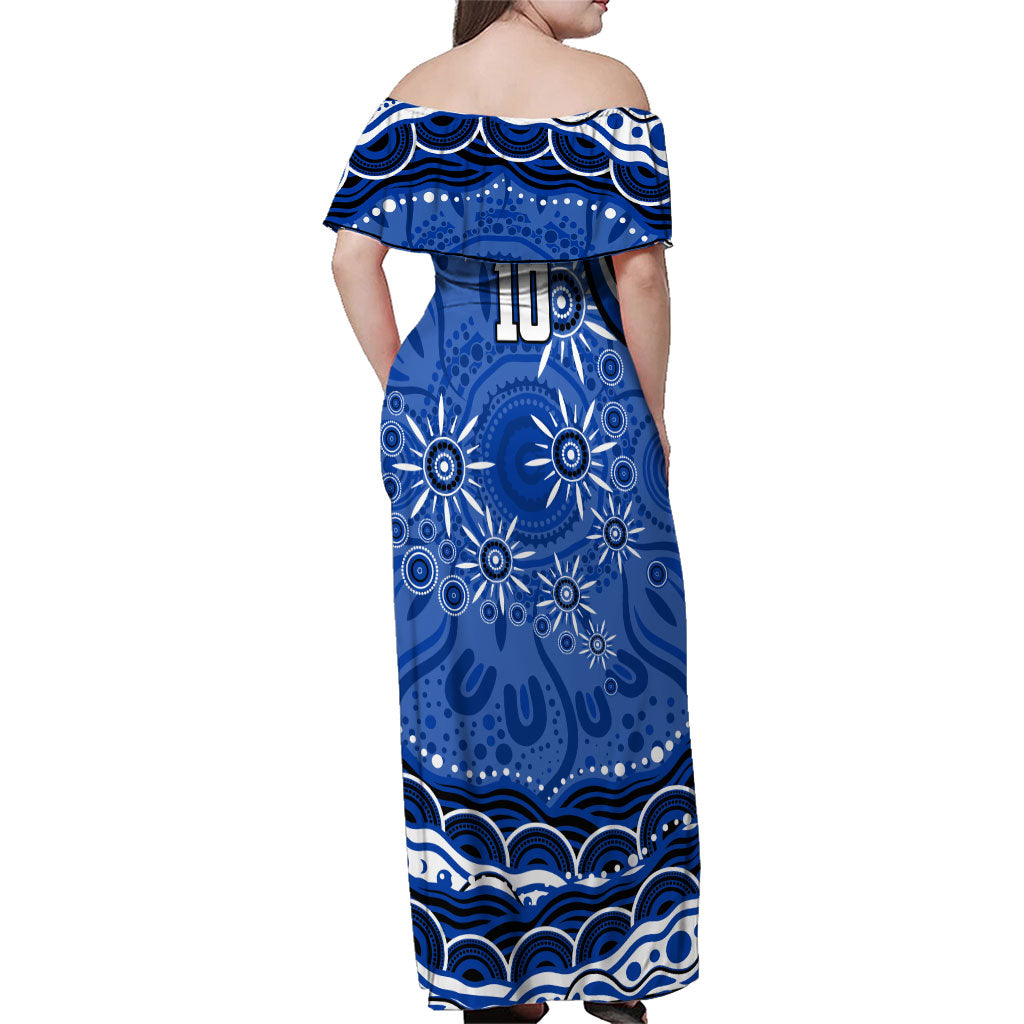 Personalized North Melbourne Kangaroos Footy Mascot Family Matching Off Shoulder Maxi Dress and Hawaiian Shirt Aboriginal Dot Art - Dreamtime Football Mascot