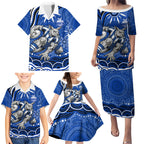 Personalized North Melbourne Kangaroos Footy Mascot Family Matching Puletasi and Hawaiian Shirt Aboriginal Dot Art - Dreamtime Football Mascot