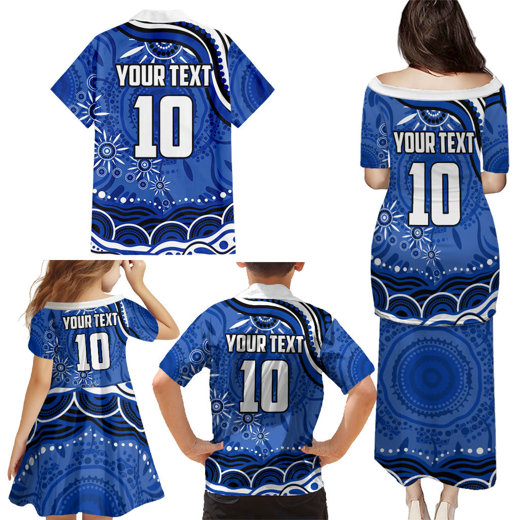 Personalized North Melbourne Kangaroos Footy Mascot Family Matching Puletasi and Hawaiian Shirt Aboriginal Dot Art - Dreamtime Football Mascot
