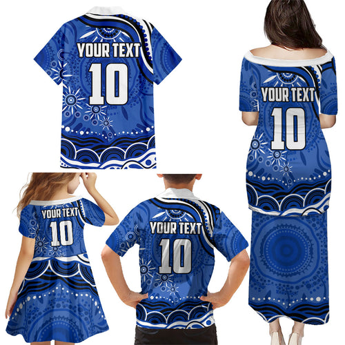 Personalized North Melbourne Kangaroos Footy Mascot Family Matching Puletasi and Hawaiian Shirt Aboriginal Dot Art - Dreamtime Football Mascot