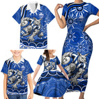Personalized North Melbourne Kangaroos Footy Mascot Family Matching Short Sleeve Bodycon Dress and Hawaiian Shirt Aboriginal Dot Art - Dreamtime Football Mascot
