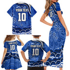 Personalized North Melbourne Kangaroos Footy Mascot Family Matching Short Sleeve Bodycon Dress and Hawaiian Shirt Aboriginal Dot Art - Dreamtime Football Mascot