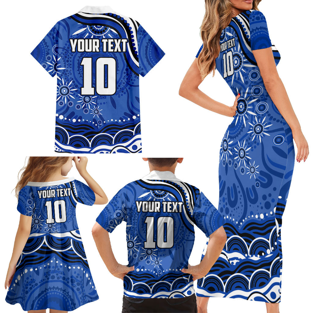 Personalized North Melbourne Kangaroos Footy Mascot Family Matching Short Sleeve Bodycon Dress and Hawaiian Shirt Aboriginal Dot Art - Dreamtime Football Mascot