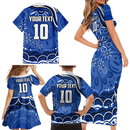 Personalized North Melbourne Kangaroos Footy Mascot Family Matching Short Sleeve Bodycon Dress and Hawaiian Shirt Aboriginal Dot Art - Dreamtime Football Mascot