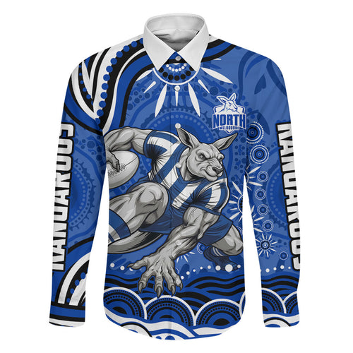 Personalized North Melbourne Kangaroos Footy Mascot Family Matching Short Sleeve Bodycon Dress and Hawaiian Shirt Aboriginal Dot Art - Dreamtime Football Mascot