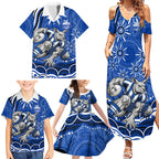 Personalized North Melbourne Kangaroos Footy Mascot Family Matching Summer Maxi Dress and Hawaiian Shirt Aboriginal Dot Art - Dreamtime Football Mascot