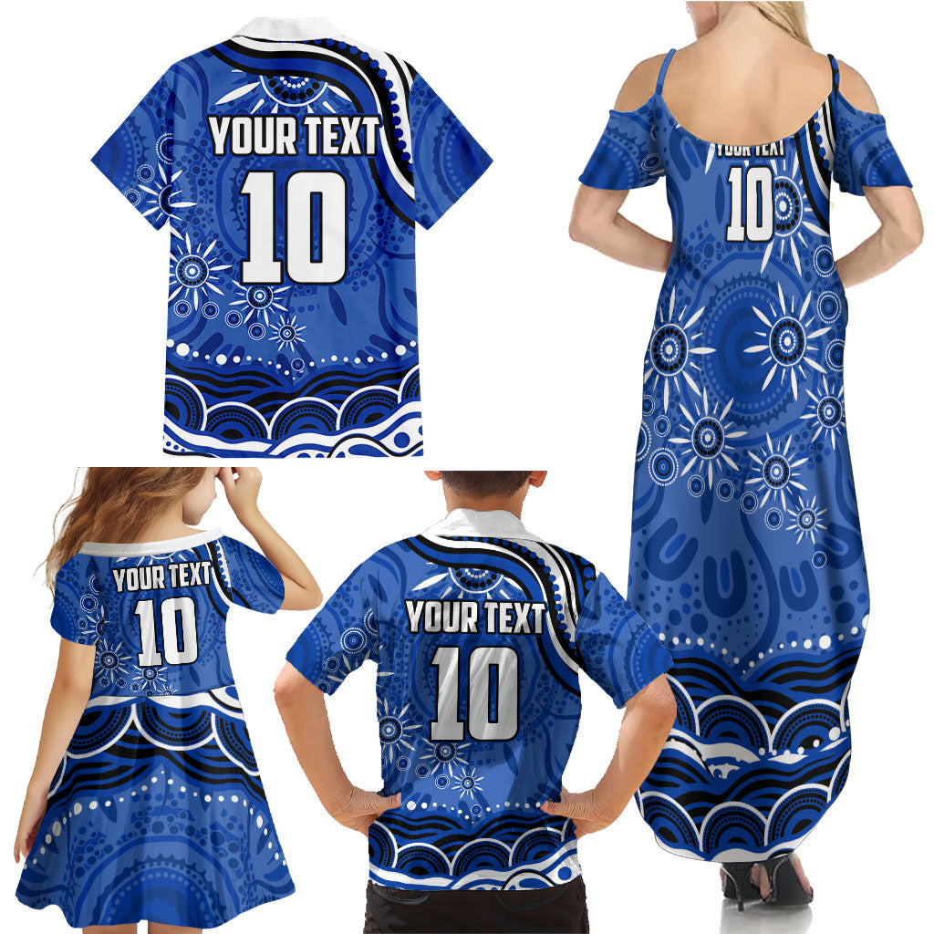 Personalized North Melbourne Kangaroos Footy Mascot Family Matching Summer Maxi Dress and Hawaiian Shirt Aboriginal Dot Art - Dreamtime Football Mascot