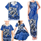 Personalized North Melbourne Kangaroos Footy Mascot Family Matching Tank Maxi Dress and Hawaiian Shirt Aboriginal Dot Art - Dreamtime Football Mascot
