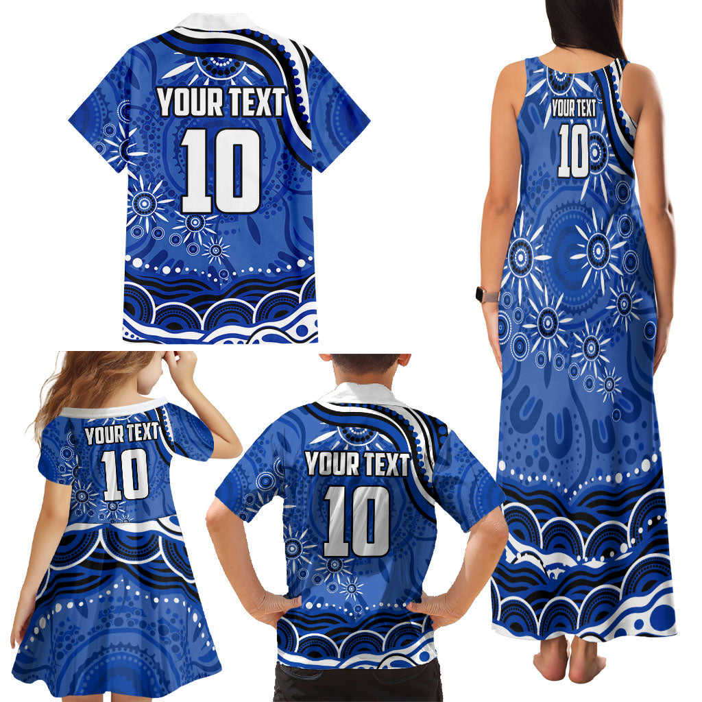 Personalized North Melbourne Kangaroos Footy Mascot Family Matching Tank Maxi Dress and Hawaiian Shirt Aboriginal Dot Art - Dreamtime Football Mascot