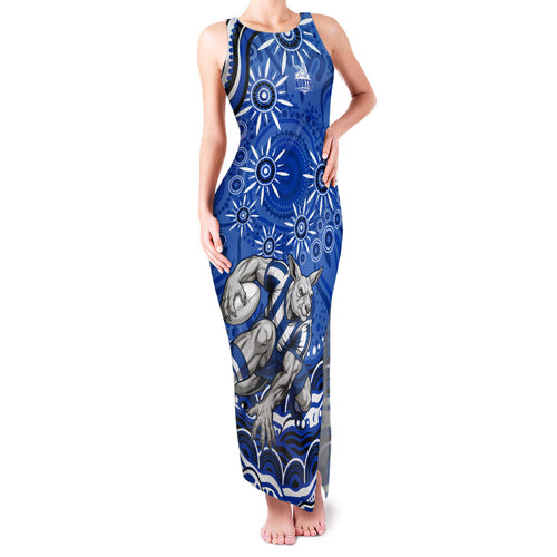 Personalized North Melbourne Kangaroos Footy Mascot Family Matching Tank Maxi Dress and Hawaiian Shirt Aboriginal Dot Art - Dreamtime Football Mascot
