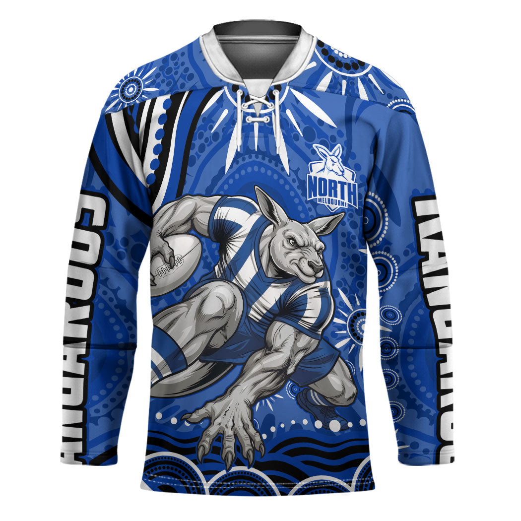 Personalized North Melbourne Kangaroos Footy Mascot Hockey Jersey Aboriginal Dot Art - Dreamtime Football Mascot