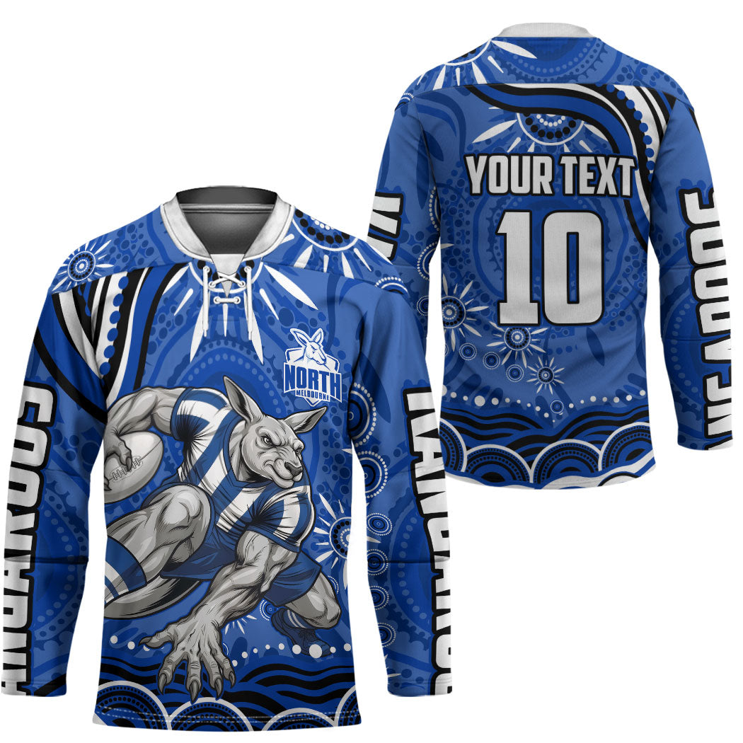 Personalized North Melbourne Kangaroos Footy Mascot Hockey Jersey Aboriginal Dot Art - Dreamtime Football Mascot