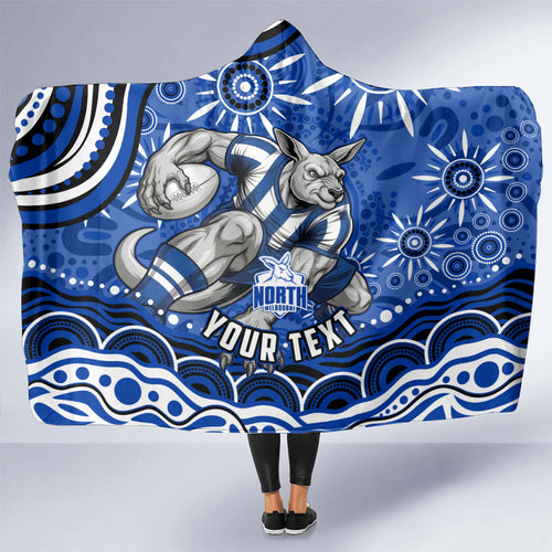 Personalized North Melbourne Kangaroos Footy Mascot Hooded Blanket Aboriginal Dot Art - Dreamtime Football Mascot
