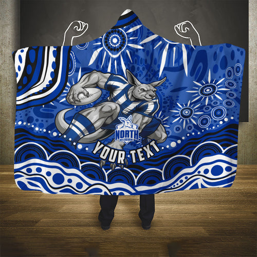 Personalized North Melbourne Kangaroos Footy Mascot Hooded Blanket Aboriginal Dot Art - Dreamtime Football Mascot