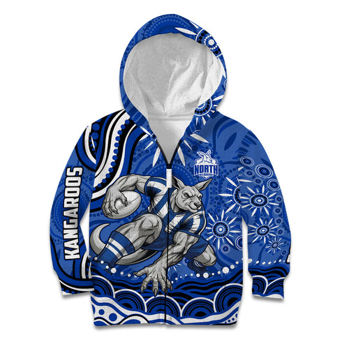 Personalized North Melbourne Kangaroos Footy Mascot Kid Hoodie Aboriginal Dot Art - Dreamtime Football Mascot
