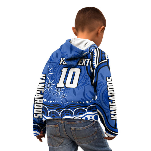Personalized North Melbourne Kangaroos Footy Mascot Kid Hoodie Aboriginal Dot Art - Dreamtime Football Mascot