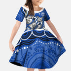 Personalized North Melbourne Kangaroos Footy Mascot Kid Short Sleeve Dress Aboriginal Dot Art - Dreamtime Football Mascot