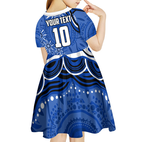 Personalized North Melbourne Kangaroos Footy Mascot Kid Short Sleeve Dress Aboriginal Dot Art - Dreamtime Football Mascot