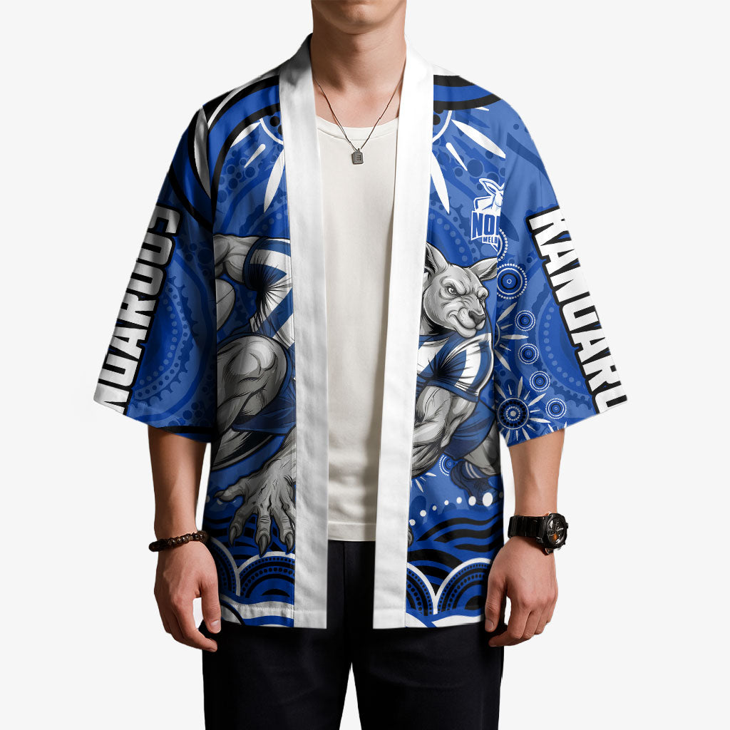 Personalized North Melbourne Kangaroos Footy Mascot Kimono Aboriginal Dot Art - Dreamtime Football Mascot