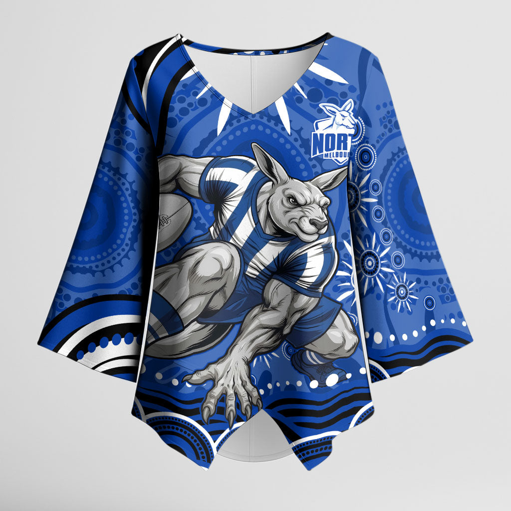 Personalized North Melbourne Kangaroos Footy Mascot Kimono Sleeve Blouse Aboriginal Dot Art - Dreamtime Football Mascot
