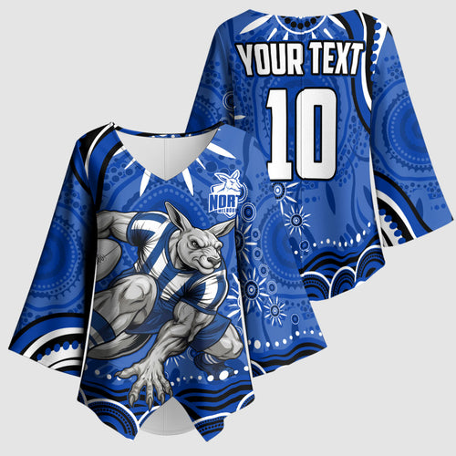 Personalized North Melbourne Kangaroos Footy Mascot Kimono Sleeve Blouse Aboriginal Dot Art - Dreamtime Football Mascot