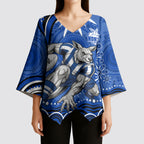 Personalized North Melbourne Kangaroos Footy Mascot Kimono Sleeve Blouse Aboriginal Dot Art - Dreamtime Football Mascot