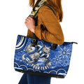 Personalized North Melbourne Kangaroos Footy Mascot Leather Tote Bag Aboriginal Dot Art - Dreamtime Football Mascot