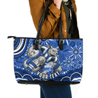 Personalized North Melbourne Kangaroos Footy Mascot Leather Tote Bag Aboriginal Dot Art - Dreamtime Football Mascot