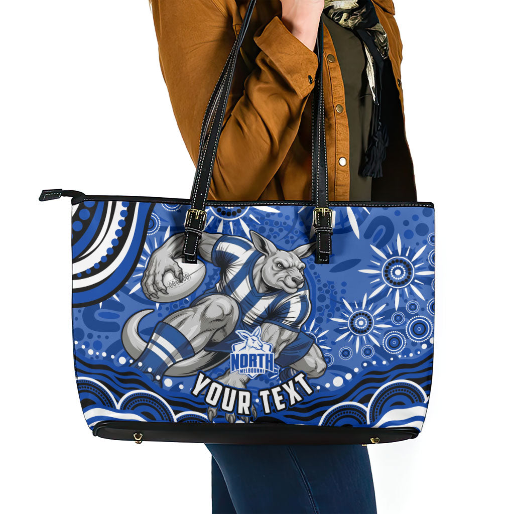 Personalized North Melbourne Kangaroos Footy Mascot Leather Tote Bag Aboriginal Dot Art - Dreamtime Football Mascot