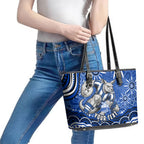 Personalized North Melbourne Kangaroos Footy Mascot Leather Tote Bag Aboriginal Dot Art - Dreamtime Football Mascot