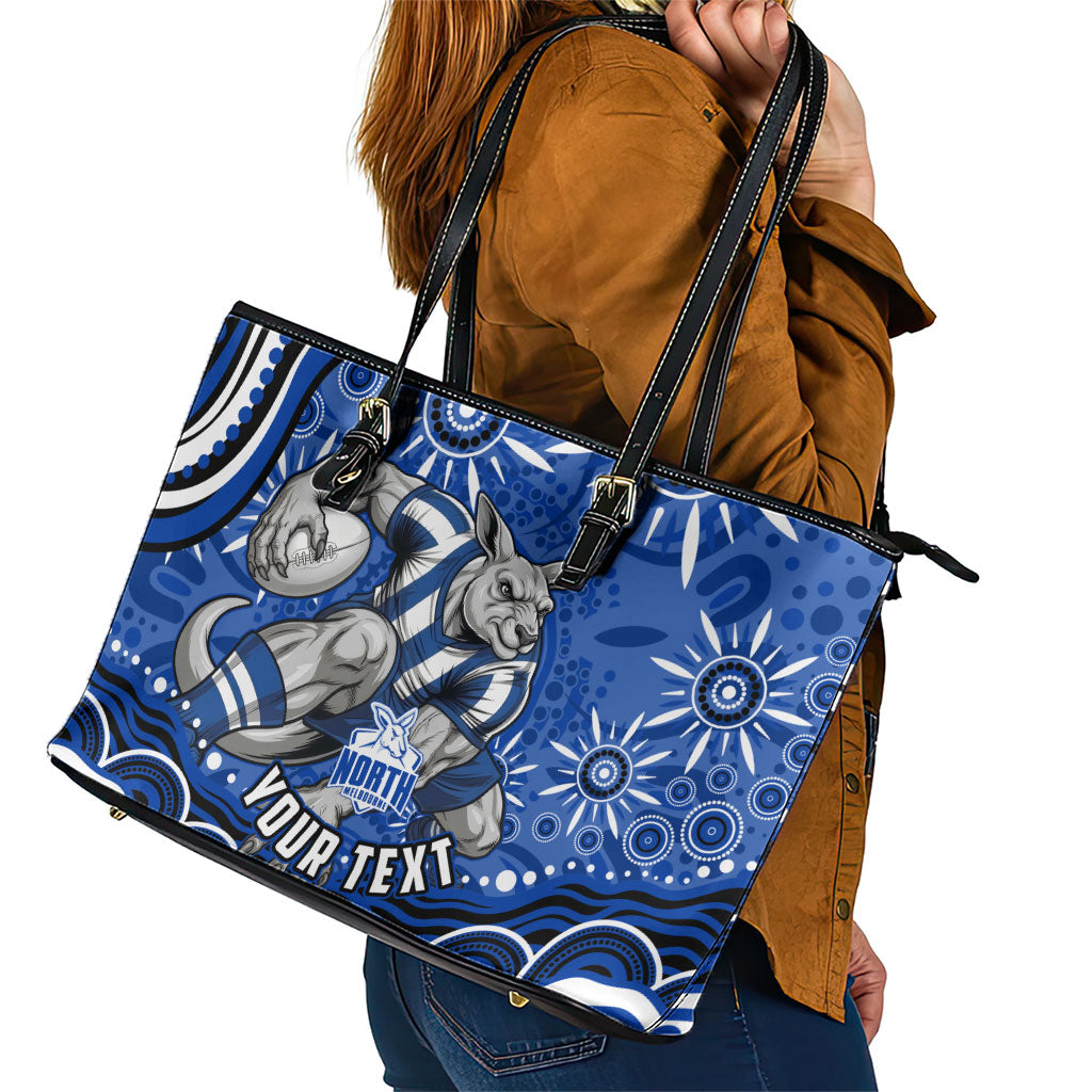 Personalized North Melbourne Kangaroos Footy Mascot Leather Tote Bag Aboriginal Dot Art - Dreamtime Football Mascot
