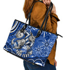 Personalized North Melbourne Kangaroos Footy Mascot Leather Tote Bag Aboriginal Dot Art - Dreamtime Football Mascot