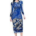 Personalized North Melbourne Kangaroos Footy Mascot Long Sleeve Bodycon Dress Aboriginal Dot Art - Dreamtime Football Mascot