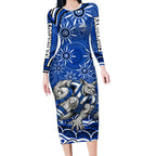 Personalized North Melbourne Kangaroos Footy Mascot Long Sleeve Bodycon Dress Aboriginal Dot Art - Dreamtime Football Mascot