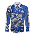 Personalized North Melbourne Kangaroos Footy Mascot Long Sleeve Button Shirt Aboriginal Dot Art - Dreamtime Football Mascot