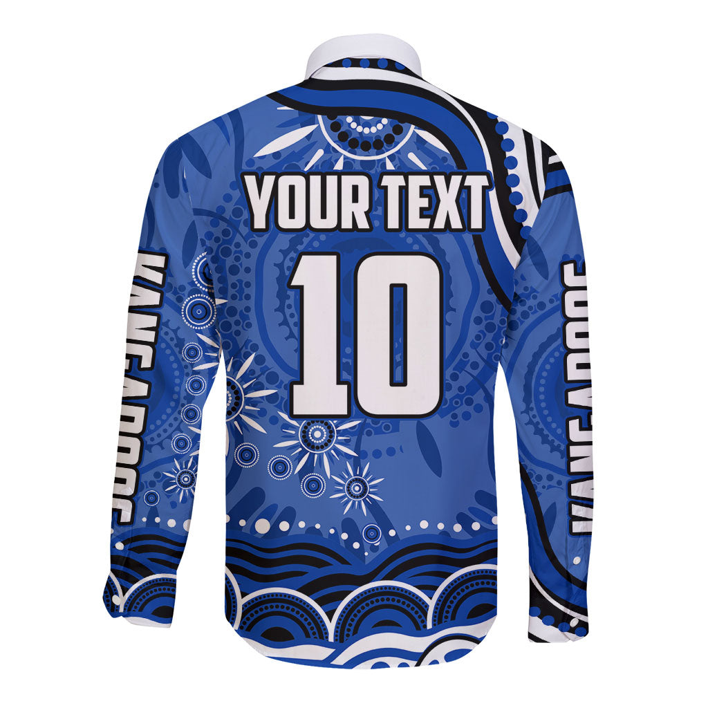 Personalized North Melbourne Kangaroos Footy Mascot Long Sleeve Button Shirt Aboriginal Dot Art - Dreamtime Football Mascot