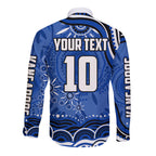 Personalized North Melbourne Kangaroos Footy Mascot Long Sleeve Button Shirt Aboriginal Dot Art - Dreamtime Football Mascot