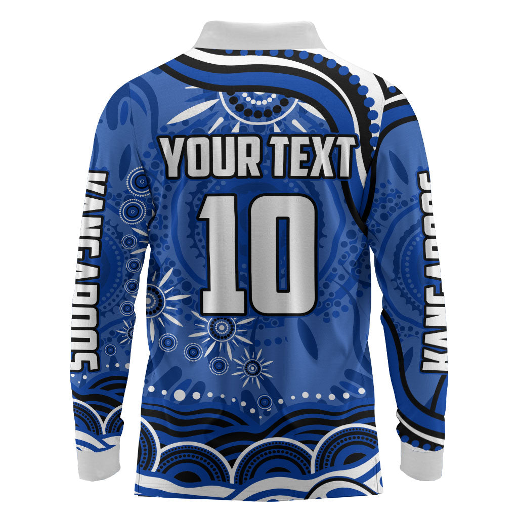 Personalized North Melbourne Kangaroos Footy Mascot Long Sleeve Polo Shirt Aboriginal Dot Art - Dreamtime Football Mascot